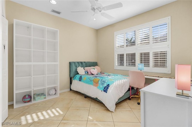 7769 Bay Lake Dr, Fort Myers, FL 33907 - bedroom featuring light tile patterned floors, recessed lighting, a ceiling fan, and a desk