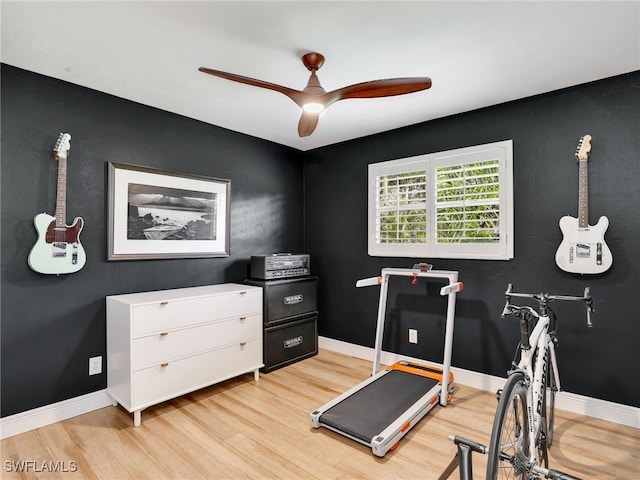 11810 Imperial Pines Way, Bonita Springs, FL 34135 - workout room with light wood finished floors and a ceiling fan