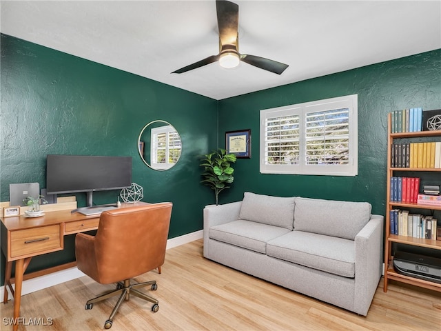 11810 Imperial Pines Way, Bonita Springs, FL 34135 - office area featuring a textured wall, wood finished floors, and a ceiling fan