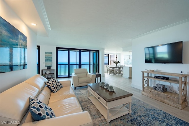 9375 Gulf Shore Dr Unit 402, Naples, FL 34108 - living area with ornamental molding and wood finished floors
