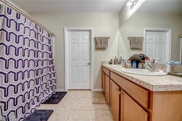 1817 SW 3rd Ave, Cape Coral, FL 33991 - bathroom with double vanity, tile patterned floors, and a shower with shower curtain