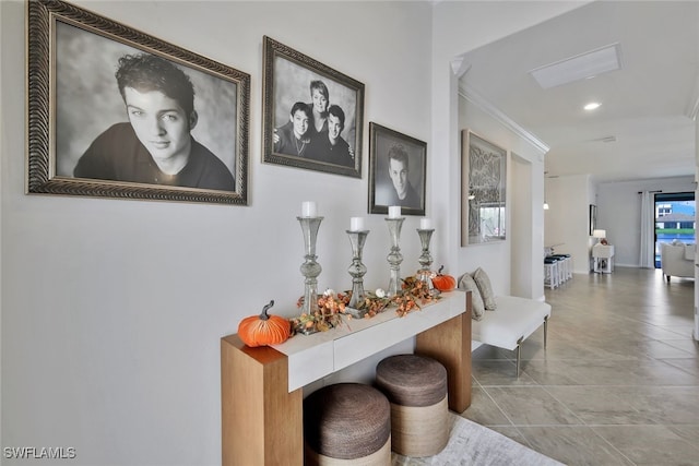 9207 Shadow Oak Ln, Naples, FL 34120 - hallway featuring crown molding, recessed lighting, and tile patterned flooring