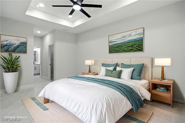 1002 E 17th St, Lehigh Acres, FL 33972 - bedroom with recessed lighting, a raised ceiling, and ceiling fan