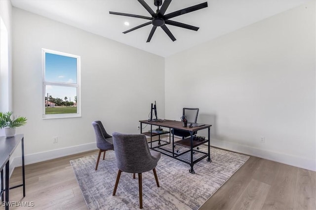 3548 Mondovi Ct, Punta Gorda, FL 33950 - office area with a ceiling fan, light wood finished floors, and recessed lighting