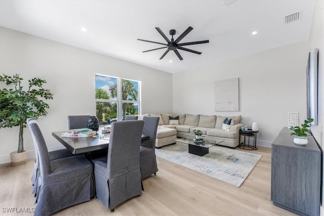 3548 Mondovi Ct, Punta Gorda, FL 33950 - dining room featuring ceiling fan, light wood finished floors, and recessed lighting