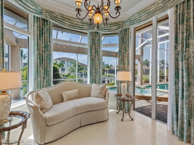 504 Tigertail Ct, Marco Island, FL 34145 - sunroom / solarium with ornamental molding, a chandelier, and tile patterned flooring