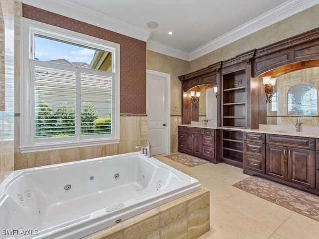 504 Tigertail Ct, Marco Island, FL 34145 - full bathroom featuring vanity, wallpapered walls, a tub with jets, healthy amount of natural light, and tile patterned flooring