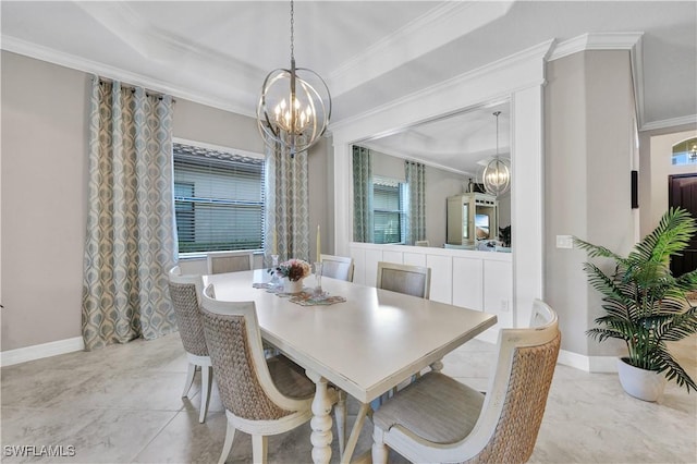 2786 Aviamar Cir, Naples, FL 34114 - dining area featuring a chandelier, crown molding, and a raised ceiling