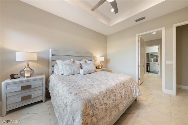 28646 Lobos Cir, Bonita Springs, FL 34135 - bedroom featuring light marble finish floors, recessed lighting, and ceiling fan