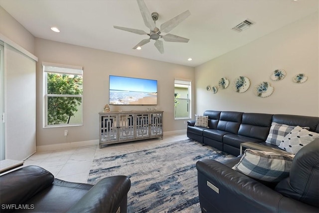 28646 Lobos Cir, Bonita Springs, FL 34135 - living room with a ceiling fan, plenty of natural light, and recessed lighting