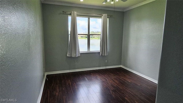 3940 Ruxton Rd, Naples, FL 34116 - empty room featuring dark wood-style flooring, ceiling fan, crown molding, and a textured wall