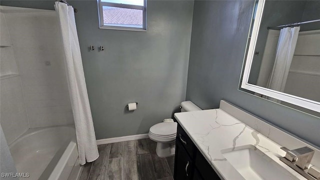 3940 Ruxton Rd, Naples, FL 34116 - full bath featuring vanity, wood finished floors, and shower / bathtub combination with curtain