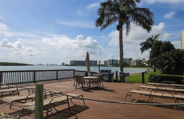 4265 Bay Beach Ln Unit 524, Fort Myers Beach, FL 33931 - wooden terrace with a water view