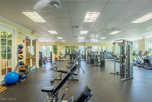 20050 Fiddlewood Ave, North Fort Myers, FL 33917 - gym featuring healthy amount of natural light, crown molding, and a paneled ceiling