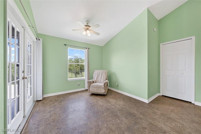 509 Scott Ave, Lehigh Acres, FL 33972 - unfurnished room featuring ceiling fan, vaulted ceiling, and french doors