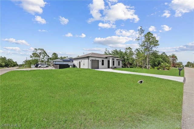 1201 E 7th St, Lehigh Acres, FL 33972 - view of front facade with concrete driveway, a front yard, and an attached garage