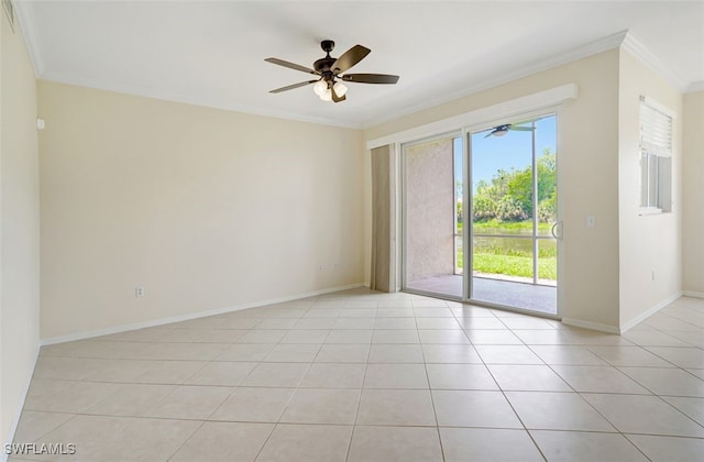 20010 Barletta Ln Unit 612, Estero, FL 33928 - spare room featuring crown molding, ceiling fan, and light tile patterned floors