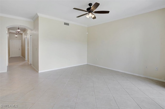 20010 Barletta Ln Unit 612, Estero, FL 33928 - unfurnished room featuring arched walkways, a ceiling fan, light tile patterned floors, and ornamental molding