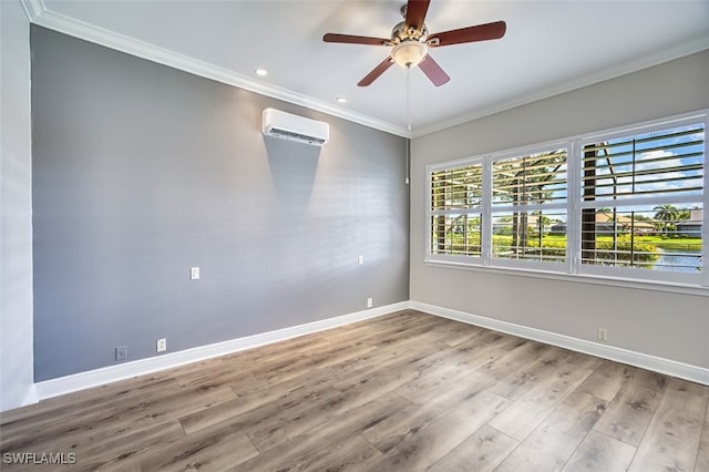 13461 Sabal Pointe Dr, Fort Myers, FL 33905 - spare room featuring a wall unit AC, crown molding, wood finished floors, ceiling fan, and recessed lighting