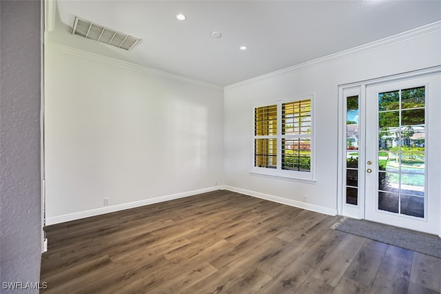 13461 Sabal Pointe Dr, Fort Myers, FL 33905 - spare room featuring crown molding, dark wood finished floors, and recessed lighting