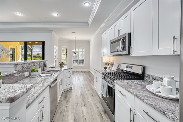 13461 Sabal Pointe Dr, Fort Myers, FL 33905 - kitchen featuring appliances with stainless steel finishes, healthy amount of natural light, light wood-style flooring, white cabinets, and recessed lighting