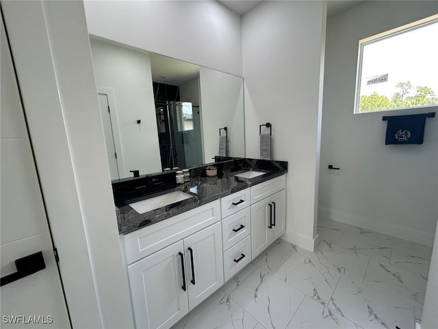 4204 E 24th St, Alva, FL 33920 - full bath featuring double vanity, a stall shower, and marble finish floors