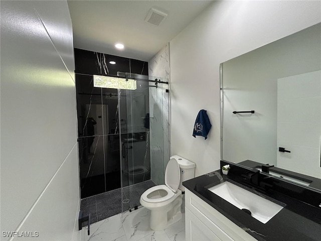 4204 E 24th St, Alva, FL 33920 - full bathroom with marble look tile flooring, vanity, a shower stall, and recessed lighting