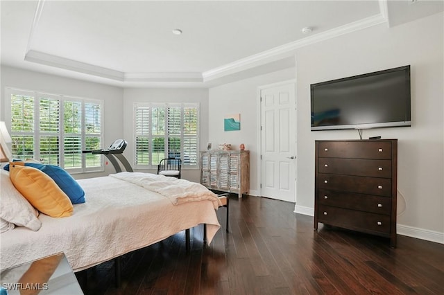 23484 Sanabria Loop, Bonita Springs, FL 34135 - bedroom with wood-type flooring, a tray ceiling, and crown molding
