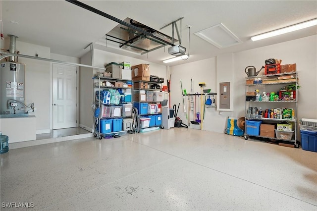 23484 Sanabria Loop, Bonita Springs, FL 34135 - garage with water heater, a garage door opener, and electric panel