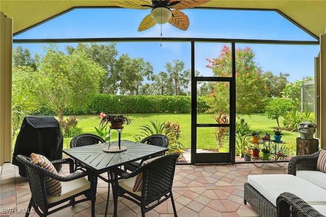 23484 Sanabria Loop, Bonita Springs, FL 34135 - sunroom featuring ceiling fan and outdoor dining area