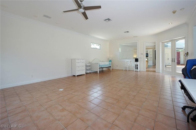 922 Turtle Ct Unit 21-21, Naples, FL 34108 - living room featuring crown molding, plenty of natural light, french doors, ceiling fan, and light tile patterned floors