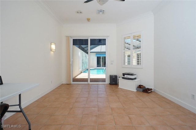 922 Turtle Ct Unit 21-21, Naples, FL 34108 - unfurnished room with ceiling fan, ornamental molding, and light tile patterned floors
