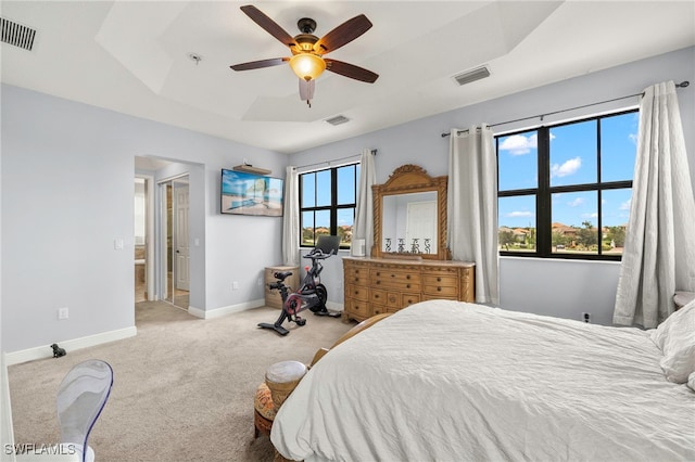 5158 Roma St, Ave Maria, FL 34142 - carpeted bedroom featuring a tray ceiling, ceiling fan, and connected bathroom