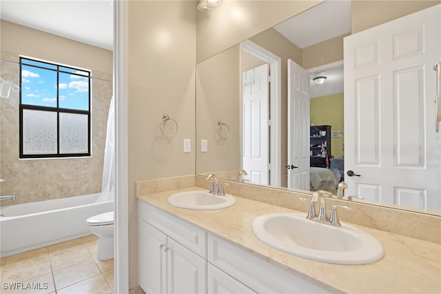 5158 Roma St, Ave Maria, FL 34142 - bathroom with double vanity, shower / bath combination with curtain, ensuite bathroom, and tile patterned floors