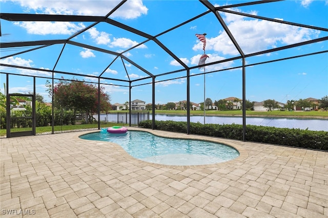 5158 Roma St, Ave Maria, FL 34142 - outdoor pool with a patio area, a water view, a lanai, and a residential view