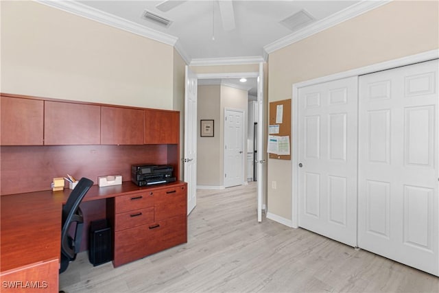 10736 Cetrella Dr, Fort Myers, FL 33913 - office featuring ornamental molding, light wood-style floors, and ceiling fan