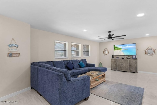 3823 Palm Tree Blvd, Cape Coral, FL 33904 - living area with plenty of natural light, ceiling fan, recessed lighting, and light tile patterned floors