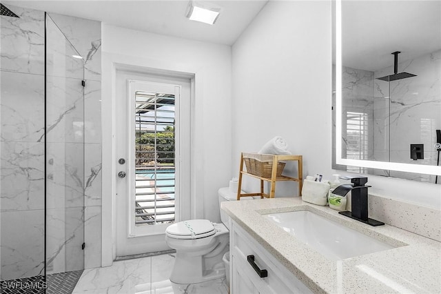 3823 Palm Tree Blvd, Cape Coral, FL 33904 - bathroom with marble look tile flooring, a marble finish shower, and vanity