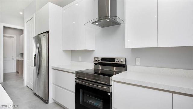 766 Naples Ave S, Lehigh Acres, FL 33974 - kitchen featuring wall chimney range hood, stainless steel appliances, modern cabinets, white cabinets, and recessed lighting