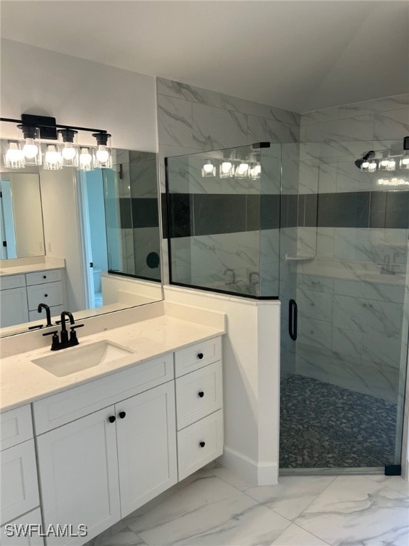 700 Avondale St E, Lehigh Acres, FL 33974 - full bath featuring marble finish floors, a marble finish shower, and vanity
