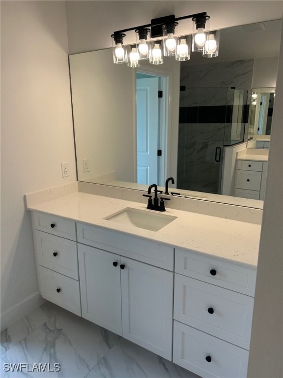 700 Avondale St E, Lehigh Acres, FL 33974 - full bath featuring vanity, a marble finish shower, and marble finish flooring