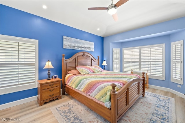 23204 Coconut Shores Dr, Estero, FL 34134 - bedroom featuring light wood-type flooring, a ceiling fan, and recessed lighting