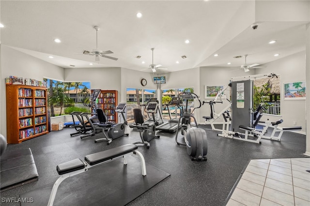 23204 Coconut Shores Dr, Estero, FL 34134 - workout area featuring recessed lighting and ceiling fan