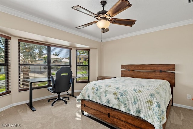 1701 Casey Key Dr, Punta Gorda, FL 33950 - bedroom with crown molding, light colored carpet, and ceiling fan