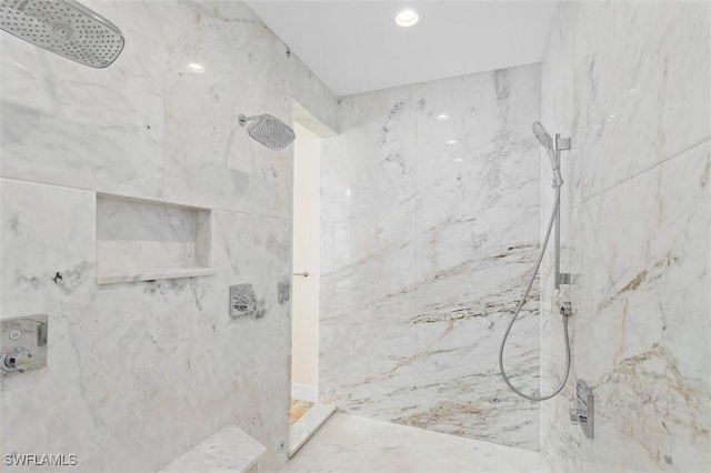 1701 Casey Key Dr, Punta Gorda, FL 33950 - bathroom with a marble finish shower, marble finish floors, and recessed lighting