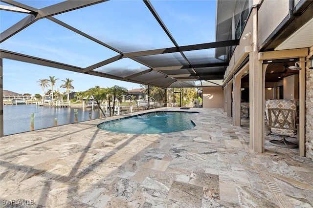 1701 Casey Key Dr, Punta Gorda, FL 33950 - outdoor pool featuring a patio area, a water view, and glass enclosure