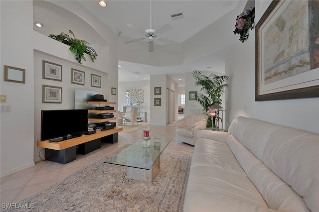 26962 Montego Pointe Ct Unit 202, Bonita Springs, FL 34134 - tiled living room with ceiling fan and recessed lighting