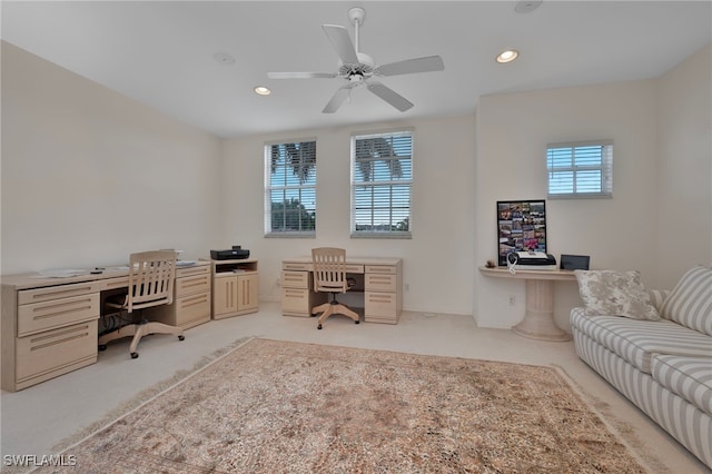26962 Montego Pointe Ct Unit 202, Bonita Springs, FL 34134 - home office featuring light carpet, recessed lighting, and a ceiling fan