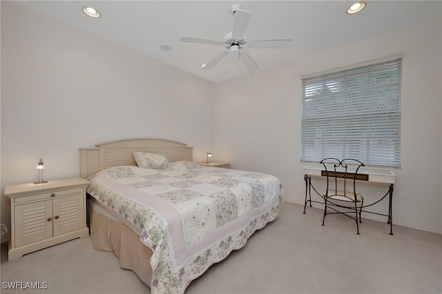 26962 Montego Pointe Ct Unit 202, Bonita Springs, FL 34134 - bedroom with light carpet, recessed lighting, and ceiling fan
