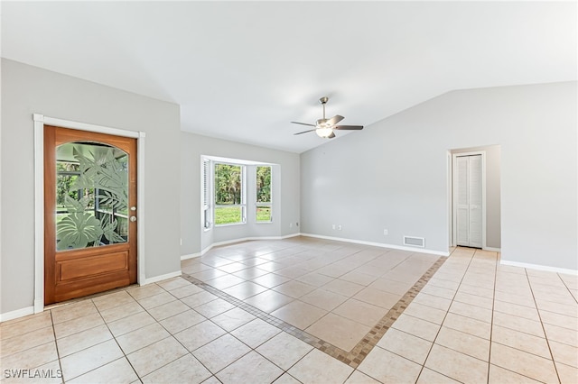 3191 Golden Gate Blvd E, Naples, FL 34120 - entrance foyer featuring light tile patterned flooring, ceiling fan, and lofted ceiling